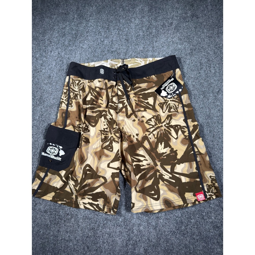 Maui Built Maui Tropix Boardshorts Mens 36 Brown Camo Floral Lightweight NWT